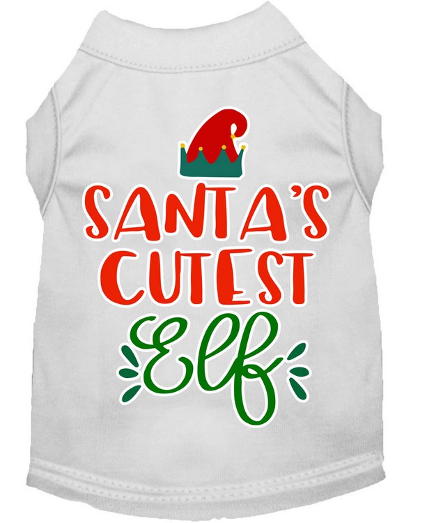 Santa's Cutest Elf Screen Print Dog Shirt White XXL